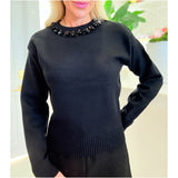 Black Beaded Collar Wyatt Sweater