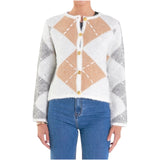 Embroidered Argyle Knit Tank & Gold Button Cardigan Jacket