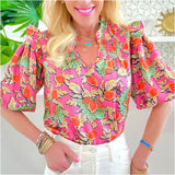 Ruffle Neck Citrus Print Aston Top