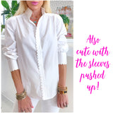 Scalloped Trim Cotton Button Down Cella Top