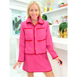 Pink & Red Scallop Embroidered Tweed Herla Skirt & Jacket (sold separately)