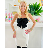 Ivory & Black Bow Front Hepburn Dress