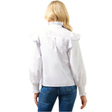 Cotton Smocked Cuff White Malbec Ruffle Top