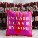 Needlepoint “Leave By 9” Pillow w/ Velvet Back