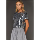 Silver Sequin Disc Holiday Top