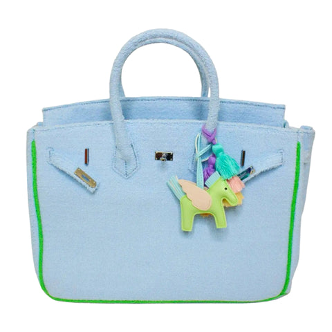 16” Blue + Green Trim Terry Seychelles Tote w/ Removable Tassel