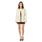 Ivory + Brown Leather Collar
Ansley Jacket with Adjustable Cinch Waist