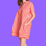 Pink Orange Pleated Back Cotton Trapman Dress