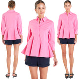 Pink Poplin Peplum Muffie Top