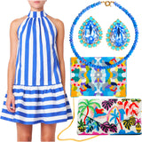 Vibrant Blue Cabana Stripe Cotton Sorrento Flounce Dress