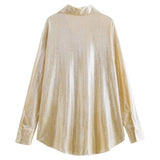 Metallic Gold Button Down Shirley Top