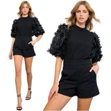 Black Floral Textured Puff Sleeve Hampton Top