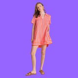 Pink Orange Pleated Back Cotton Trapman Dress
