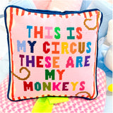 Needlepoint “My Circus” Pillow w/ Velvet Back