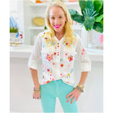 Embroidered Hearts & Floral Soft Lyocell Sketchbook Button Down Top