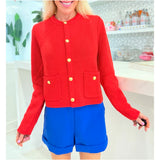 Bright Red Pique Knit Mason Cardigan