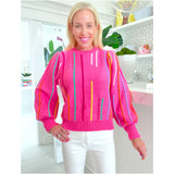 Pink Embroidered Confetti Stripe Anson Sweater