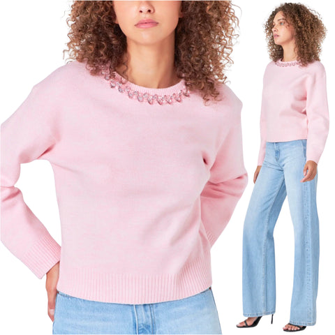 Pink Embellished Neckline Patsy Sweater