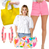 Neon Flamingo Pink High Rise Denim Soho Shorts w/ Optional Cuff