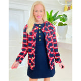 Gold Button Pointed Navy Tweed Clementine A-Line Dress & Jacket (sold separately)