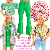 Pink Bubble Sleeve Fruity Top w/Keyhole Back