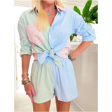 Cotton Striped Colorblock Neely Shorts Set (sold together)