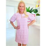 Pink Textured Gold Button Braydon Dress