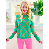 Green Pink Orange Fine Knit Chains Sweater