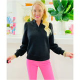 Black Textured Leah Sweater with Notched Neckline