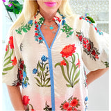 Vibrant Floral Puff Sleeve Dora Top