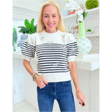 Navy & Off White Rhinestone Bow Reece Sweater