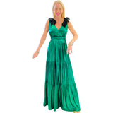 Emerald Liquid Satin w/ VELVET BOWS Cannes Dress