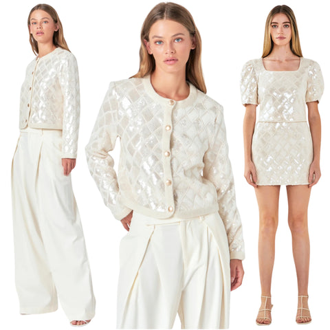 Ivory Sequin Fete Skirt & Jacket (sold separately)