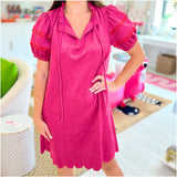 Magenta & Orange Scalloped Faux Suede Banks Dress