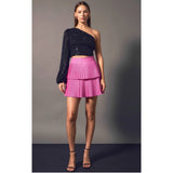 Pink Pleated Leather Oksana Skirt