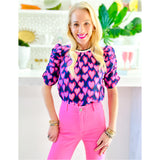 Puff Sleeve Contrast Collar Damien Heart Top