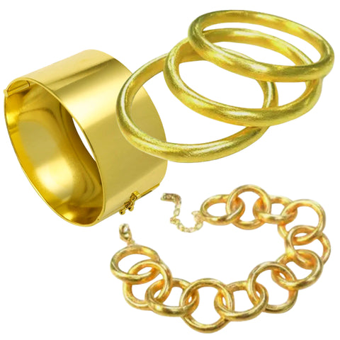 18K Gold Plated Recycled Brass Bracelets, handmade in Brazil