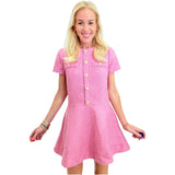 Bubblegum Fit & Flare Metallic Tweed Miranda Dress w/ Pockets