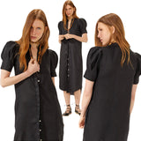 (Bestseller!) Black Puff Sleeve Linen Athina Dress