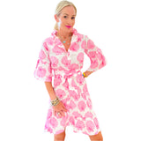 Pink Shell Print Ruffle Neck Cotton Harbour Island Dress w/Optional Belt