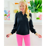 Black Textured Leah Sweater with Notched Neckline