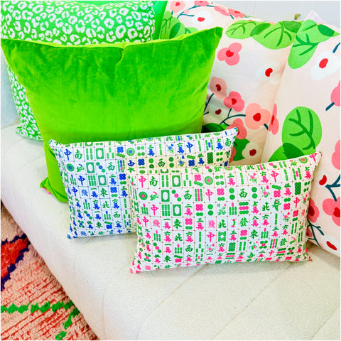 Handmade Linen Mahjong Lumbar Pillows