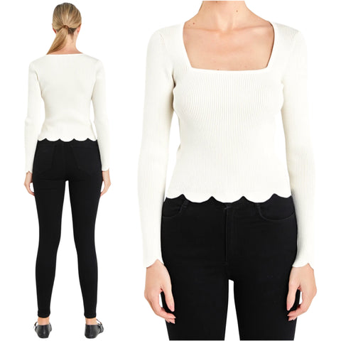 Cream Scalloped Knit Callo Top