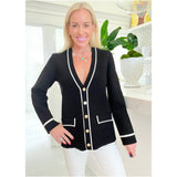 Black Knit Mallone Cardigan Jacket w/ Gold Buttons