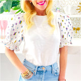 Confetti Embroidered Puff Sleeve Aria Top