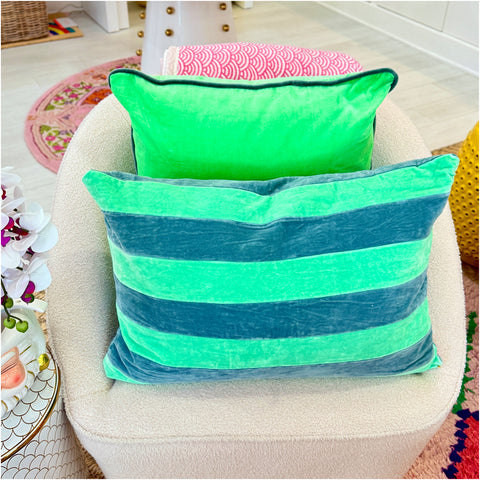 XL Blue & Green Luxe Silk Velvet Lumbar Pillow