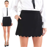 Black Scalloped Edge & Hem High Waisted Hess Skort