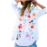 Embroidered Hearts & Floral Soft Lyocell Sketchbook Button Down Top