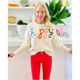 Embroidered Happy Sweater