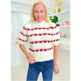 Ivory & Red Hearts Puff Sleeve Amore Sweater